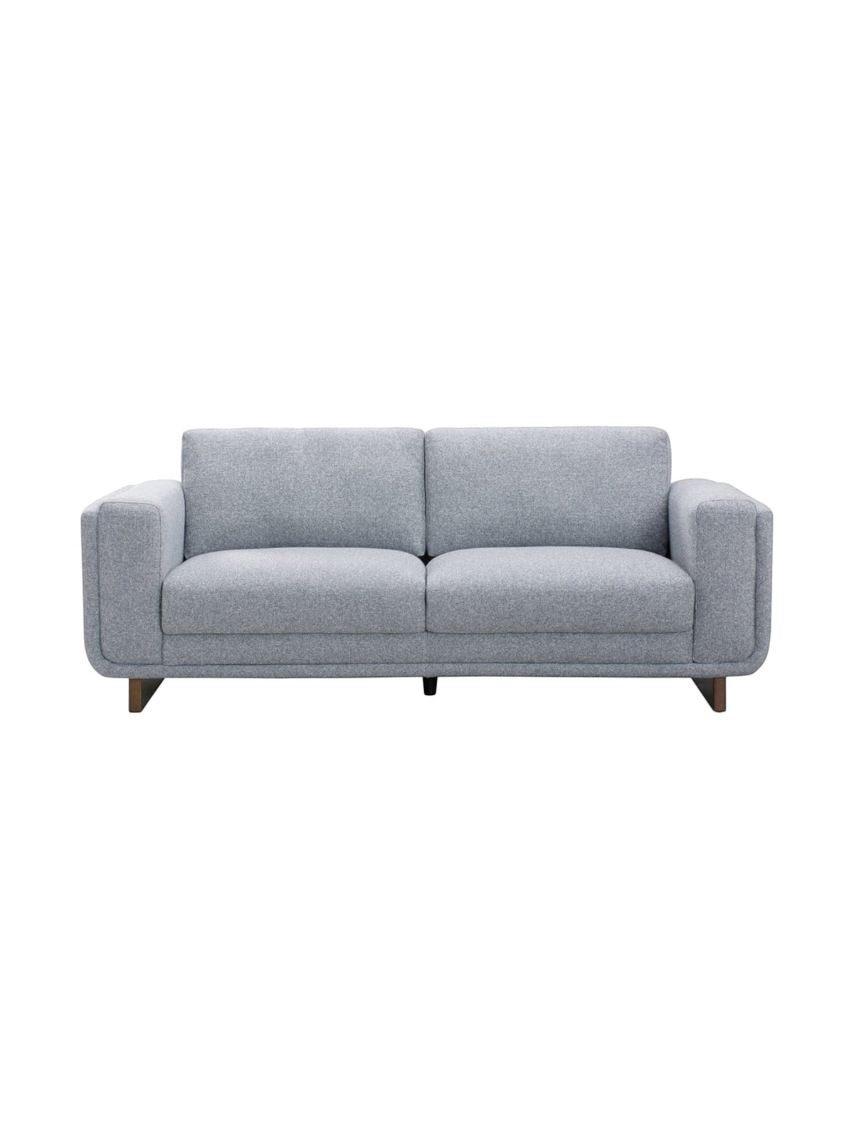 Canapé Simone gris clair en tissu avec pieds en bois foncé, style moderne, proposé par TOCO Meubles