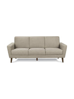Canapé Tano beige en tissu de TOCO Meubles, 3 places, pieds en bois obliques, style moderne.