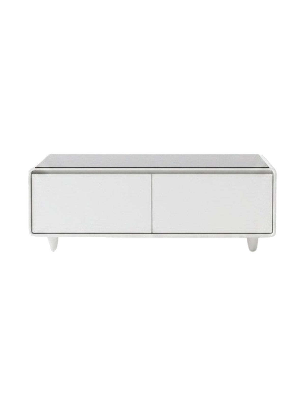 Table basse intelligente TOCO Meubles Party Time blanche avec deux tiroirs et plateau moderne