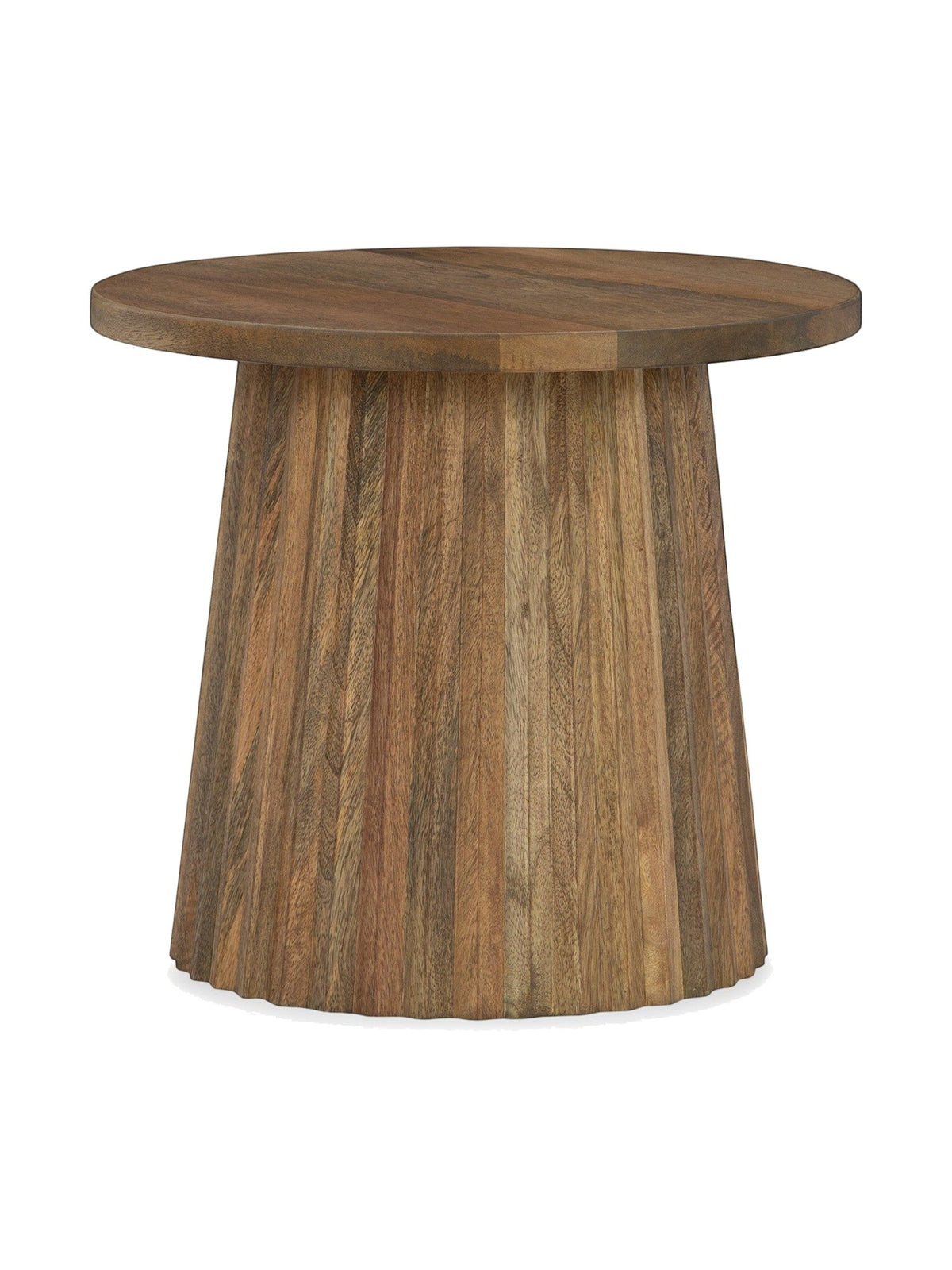 Table d'appoint ronde en bois massif brun avec base cannelée sculpturale, par TOCO Meubles