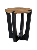 Table d'appoint ronde Annie par TOCO Meubles avec plateau en bois naturel et base géométrique en bois noir
