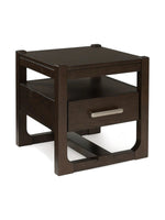 Table d'appoint carrée TOCO Meubles Becki en bois brun foncé avec un tiroir et une poignée métallique moderne