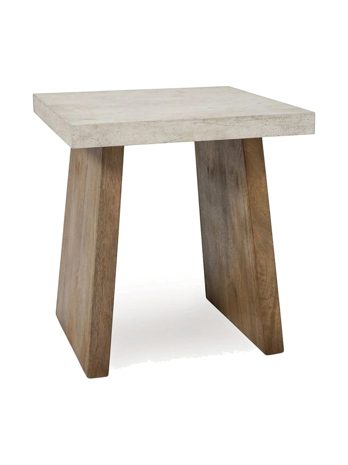 Table d'appoint Brenda TOCO Meubles avec plateau rectangulaire en béton gris et pieds robustes en bois naturel