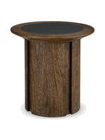 Table d'appoint ronde Donta par TOCO Meubles en bois massif brun avec un plateau supérieur noir contrastant