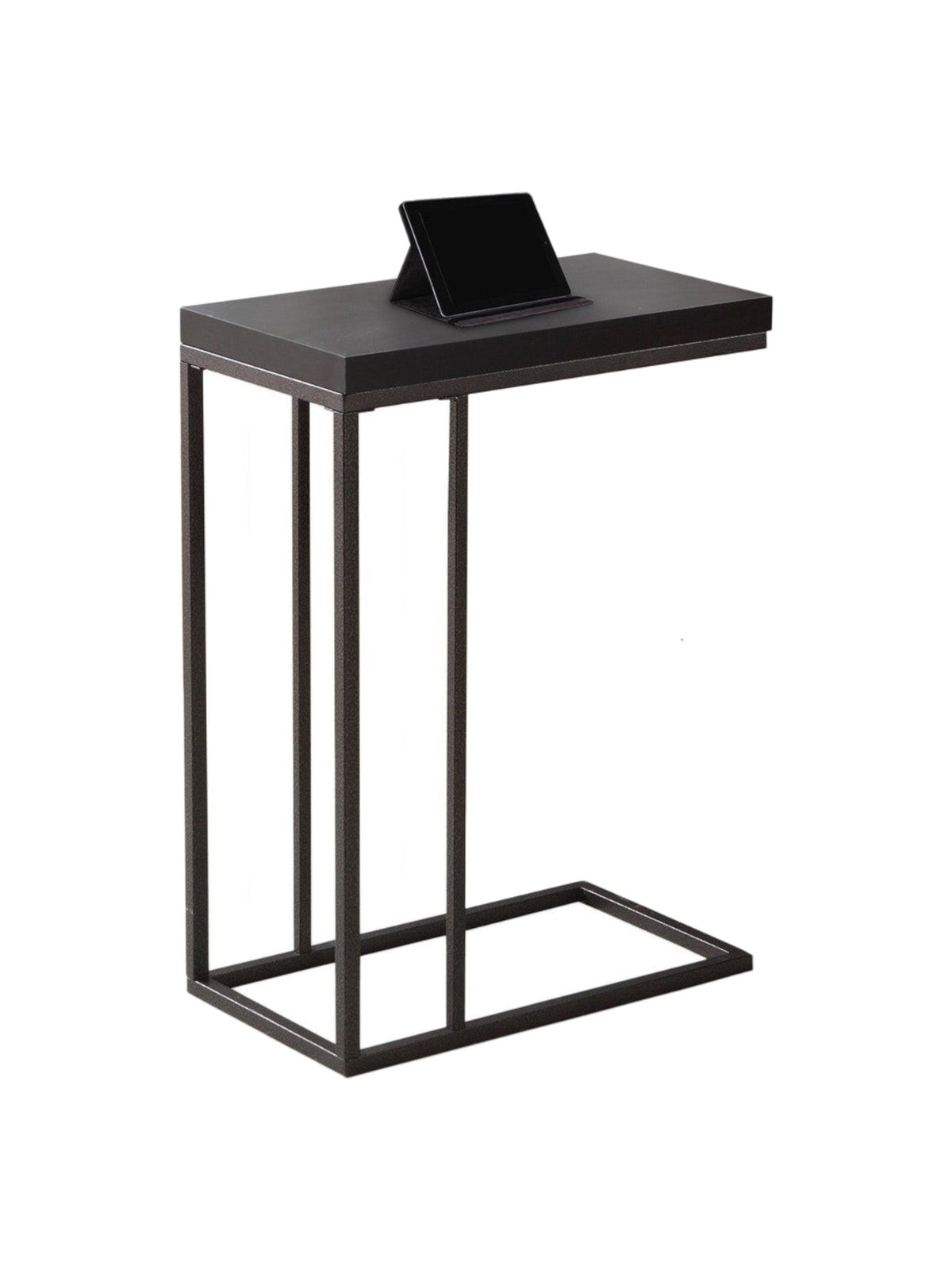 Table d'appoint TOCO Meubles Greg en métal noir avec plateau effet bois brun espresso, idéale pour salon.