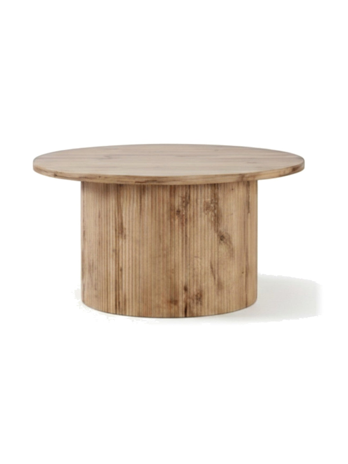 Table d'appoint TOCO Meubles Monclair ronde en bois clair avec base cylindrique cannelée au design organique