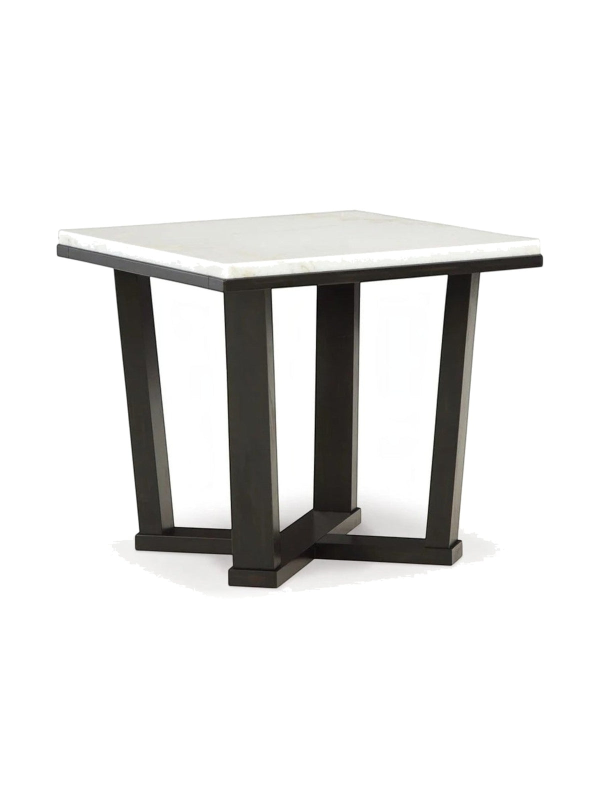 Table d'appoint carrée TOCO Meubles Sola avec plateau en marbre blanc et base en bois espresso