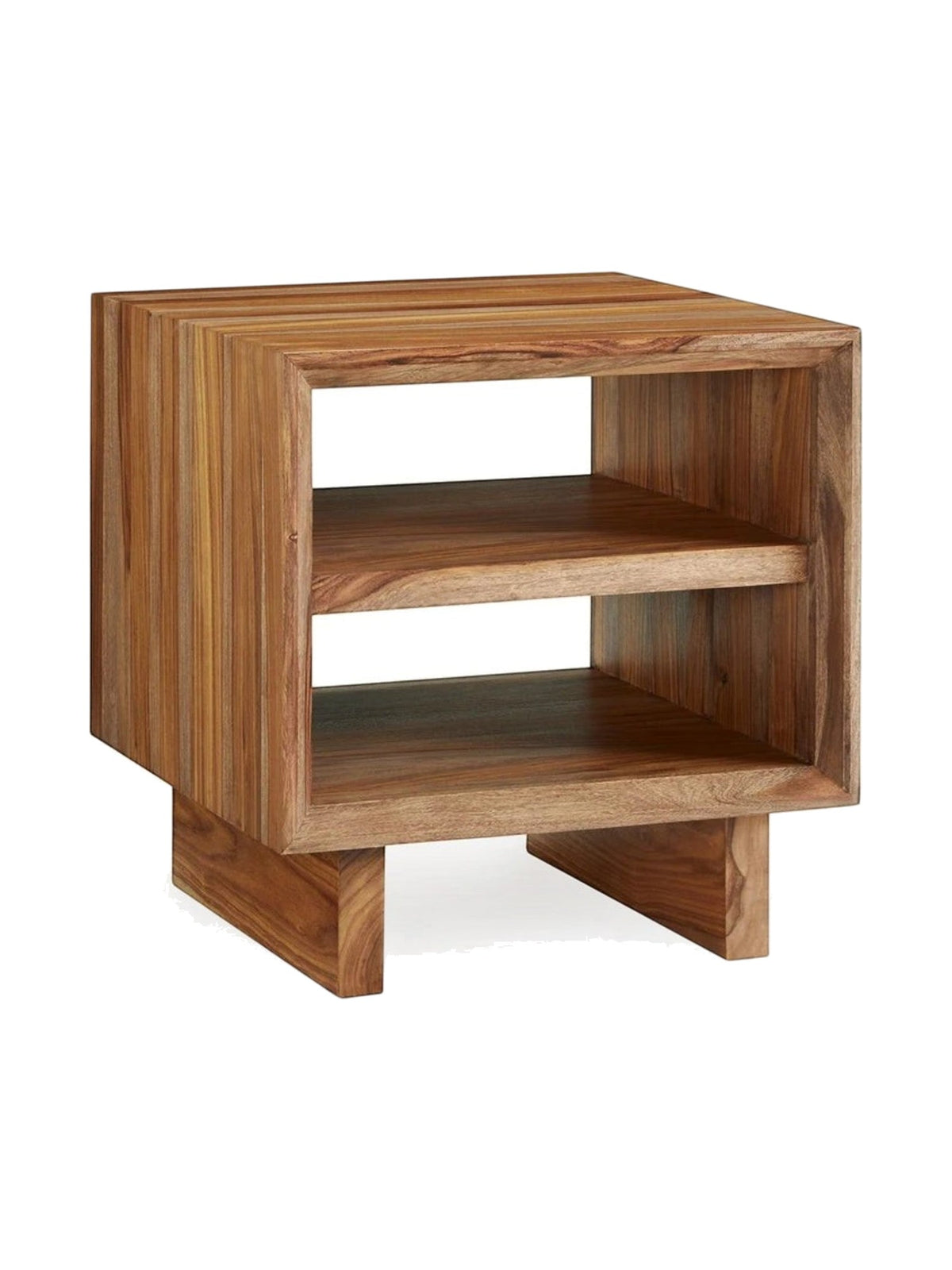 Table d'appoint carrée Sonni par TOCO Meubles en bois massif brun avec deux niveaux de rangement ouverts