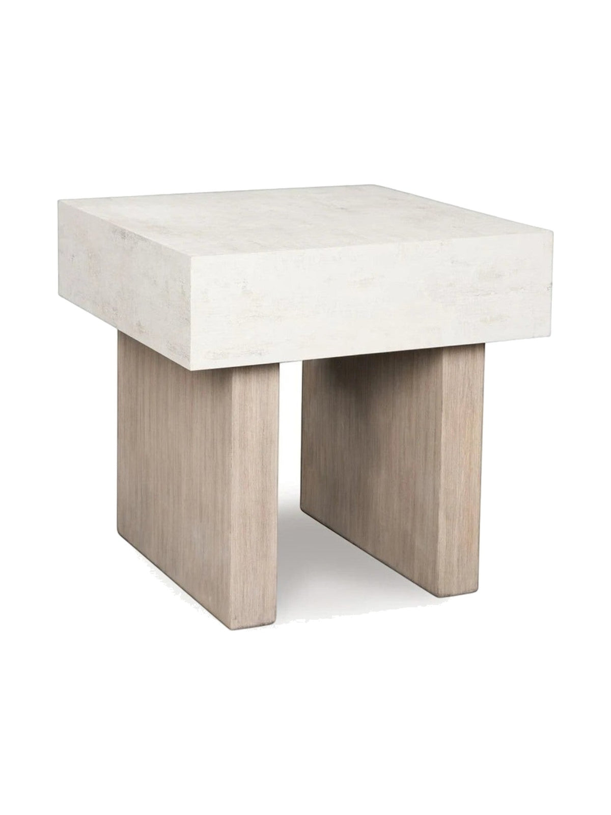 Table d'appoint Ulric par TOCO Meubles avec plateau carré en béton blanc et pieds robustes en bois clair