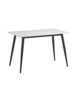 Table de salle à manger Adria par TOCO Meubles avec plateau rectangulaire effet marbre blanc et pieds noirs fuselés
