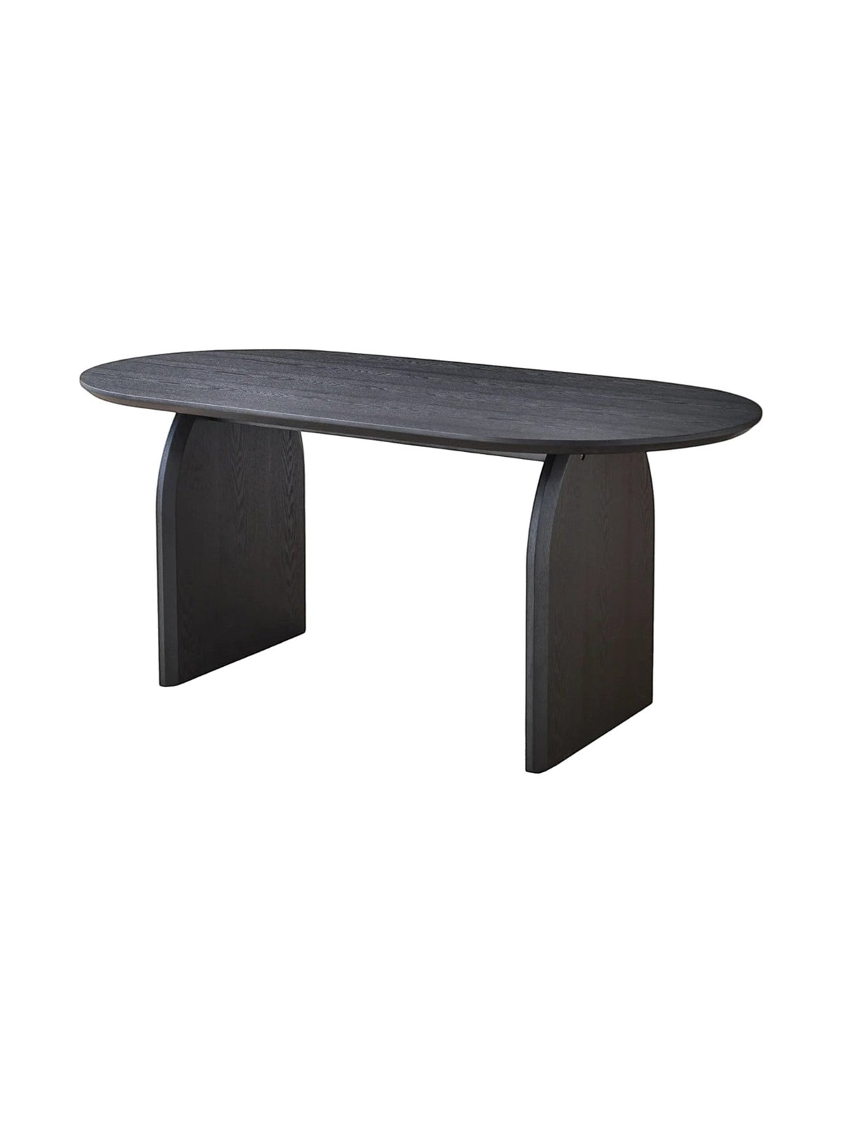 Table de salle à manger Arco TOCO Meubles en bois massif teinté foncé avec plateau ovale et pieds arqués modernes