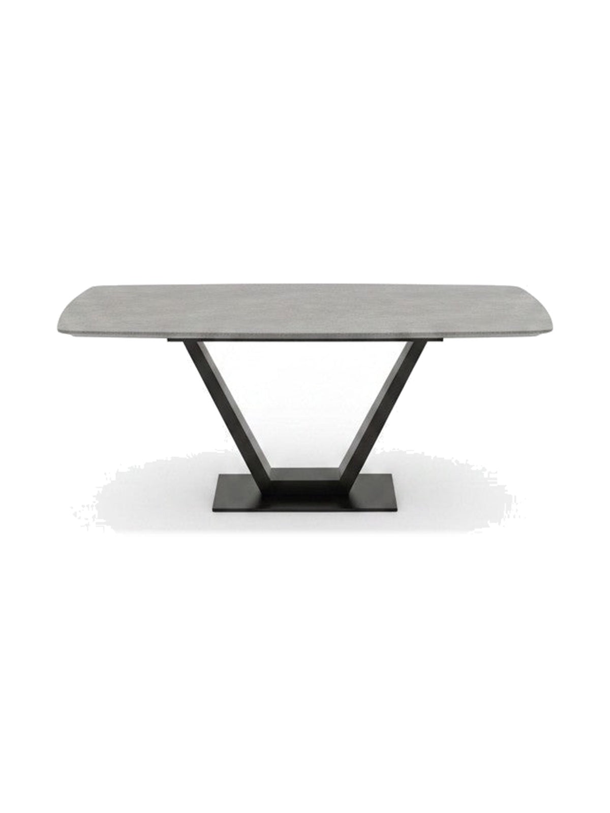 Table de salle à manger Belza par TOCO Meubles avec plateau gris rectangulaire et pied central en métal noir