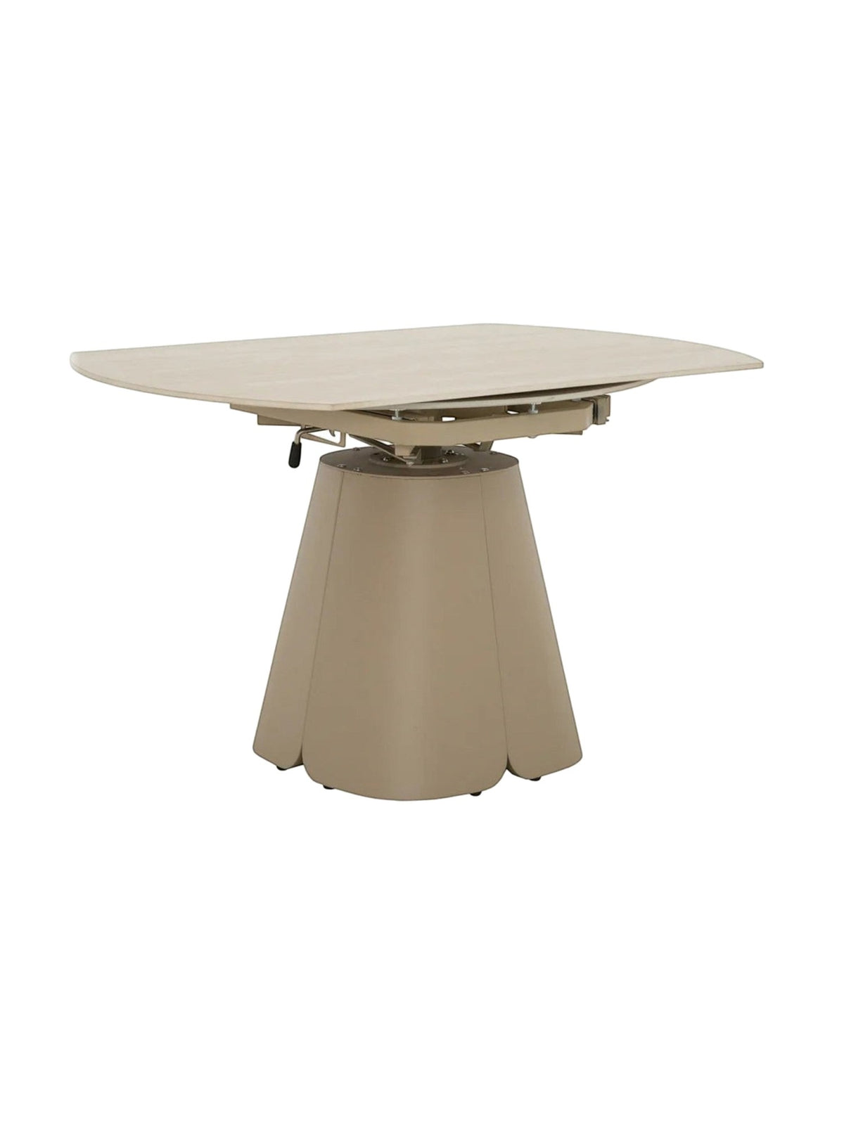 Table de salle à manger extensible Élise TOCO Meubles avec plateau bois clair et pied central beige en forme de fleur