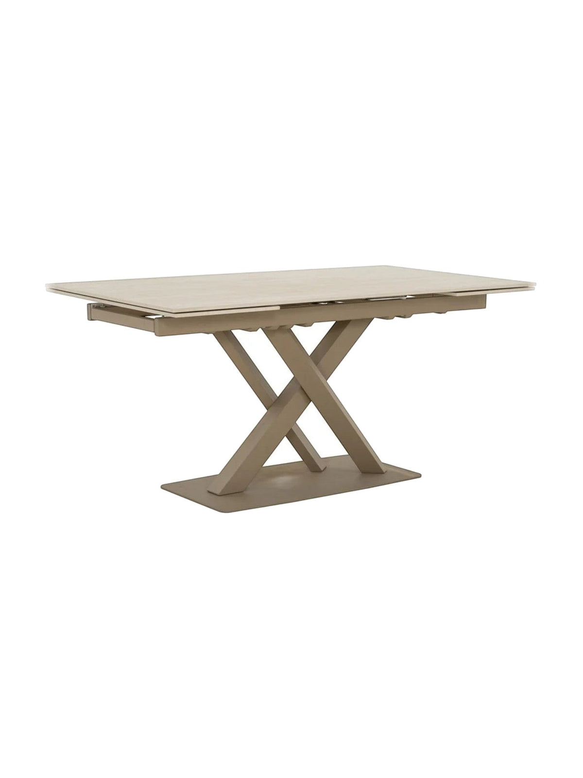 Table de salle à manger extensible Margo TOCO Meubles avec plateau clair et base en métal croisée taupe