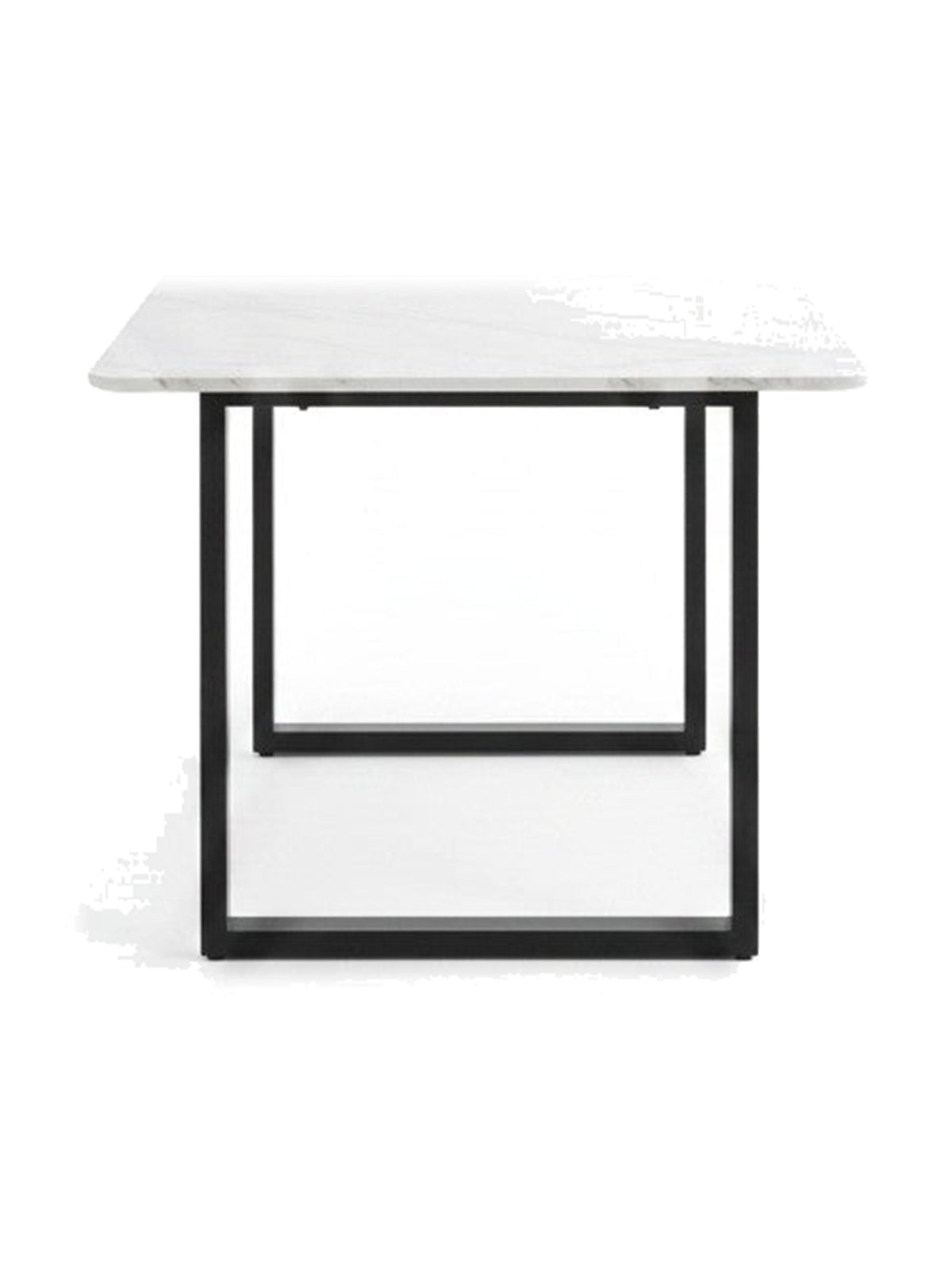 Table de salle à manger Fiora TOCO Meubles avec plateau rectangulaire effet marbre blanc et pieds en métal noir