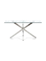 Table de salle à manger Malia TOCO Meubles avec plateau en verre trempé et base croisée en métal chromé
