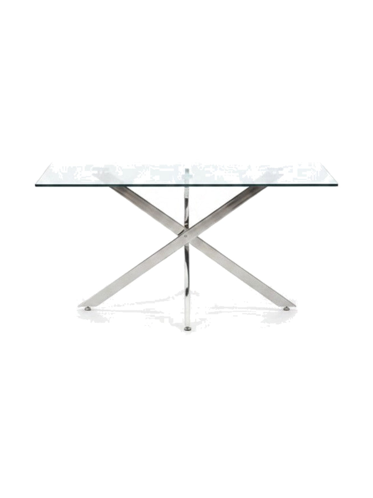 Table de salle à manger Malia TOCO Meubles avec plateau en verre trempé et base croisée en métal chromé