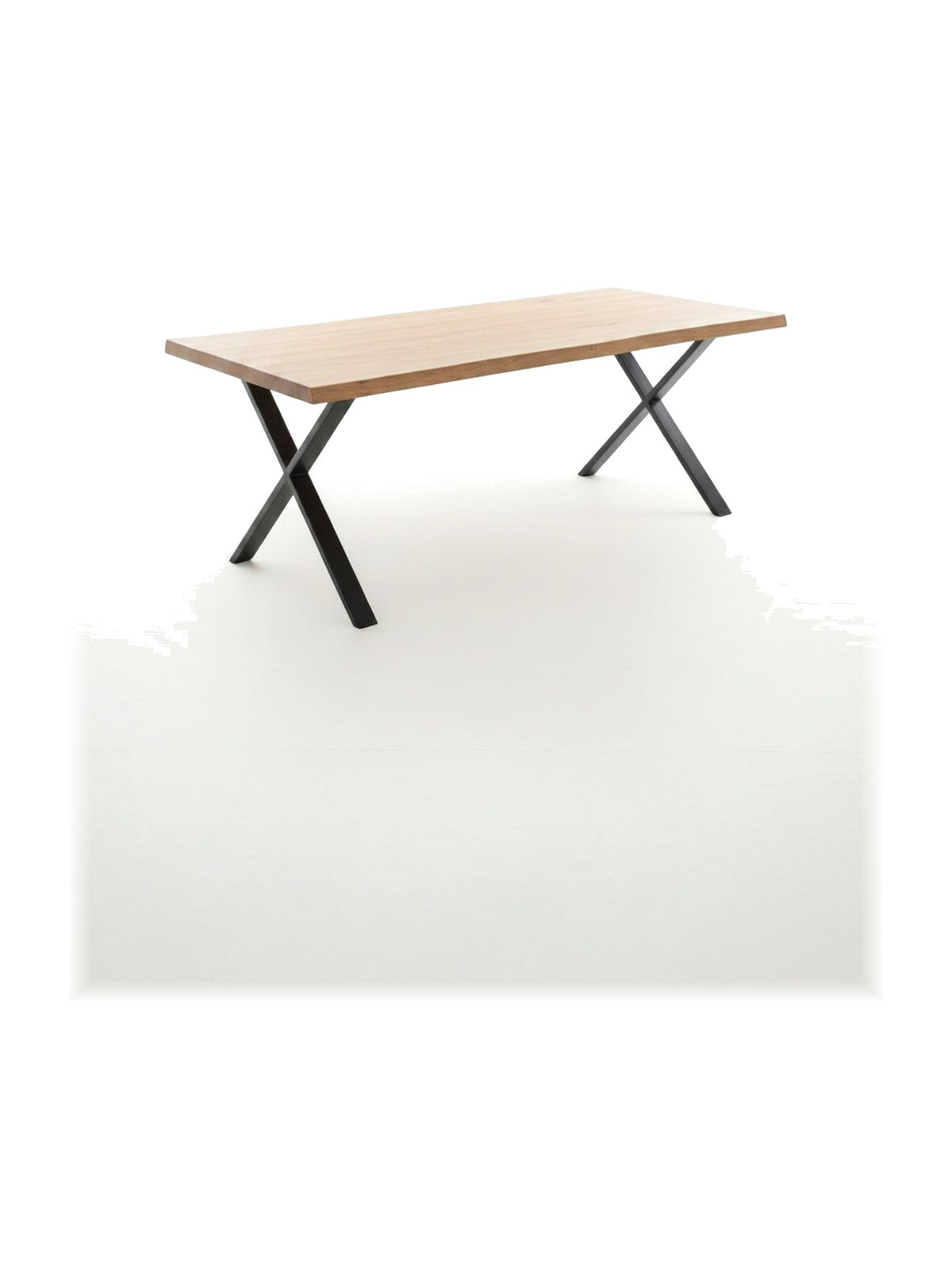 Table de salle à manger Natura TOCO Meubles avec plateau en bois naturel et pieds en métal noir en forme de X