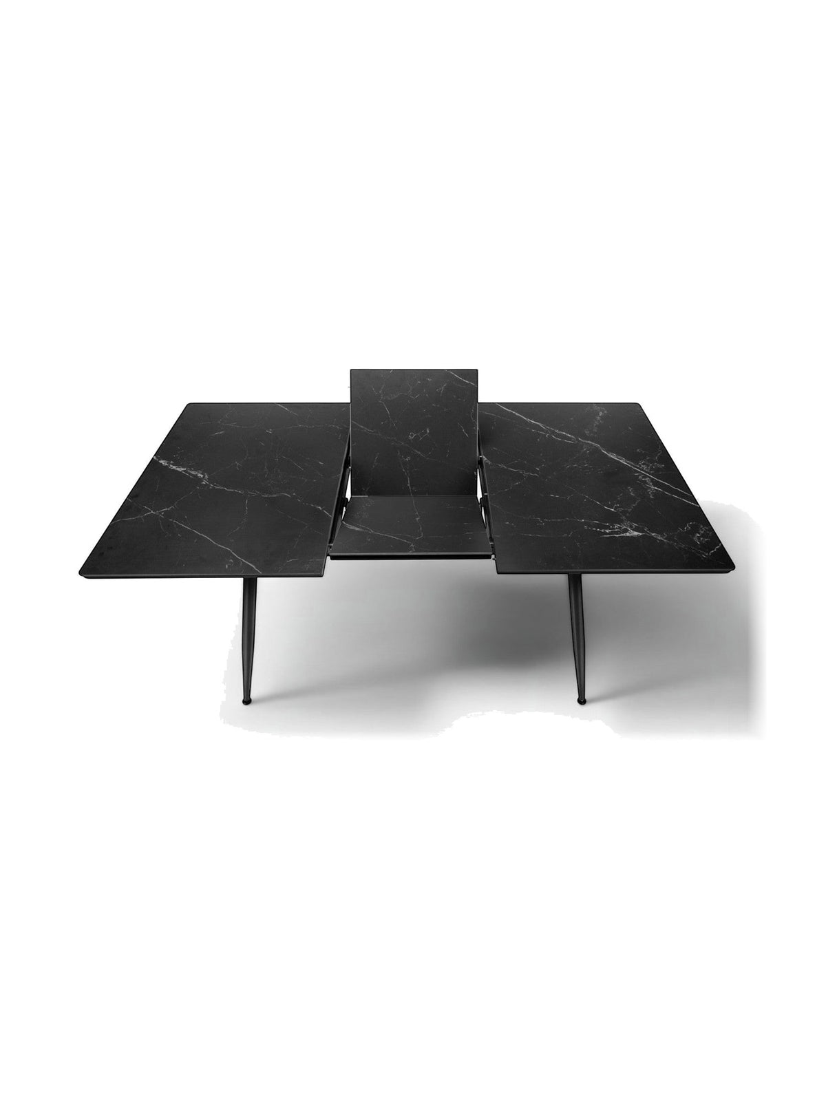 Table de salle à manger extensible Remy TOCO Meubles en marbre noir avec plateau extensible et pieds noirs