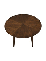 Table de salle à manger ronde Diane par TOCO Meubles en bois foncé avec un plateau au motif géométrique élégant
