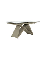 Table de salle à manger Sinastra TOCO Meubles en céramique effet marbre blanc et piètement kaki mat