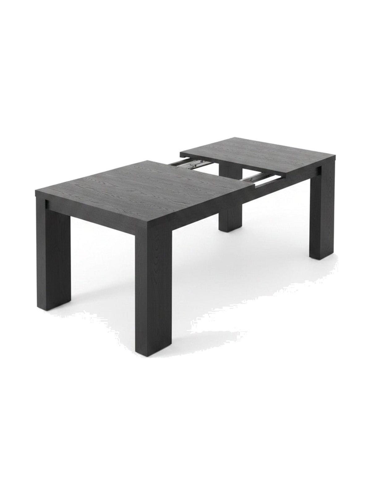 Table extensible TOCO Meubles en bois Hickory Fumé avec mécanisme télescopique visible, design contemporain noir