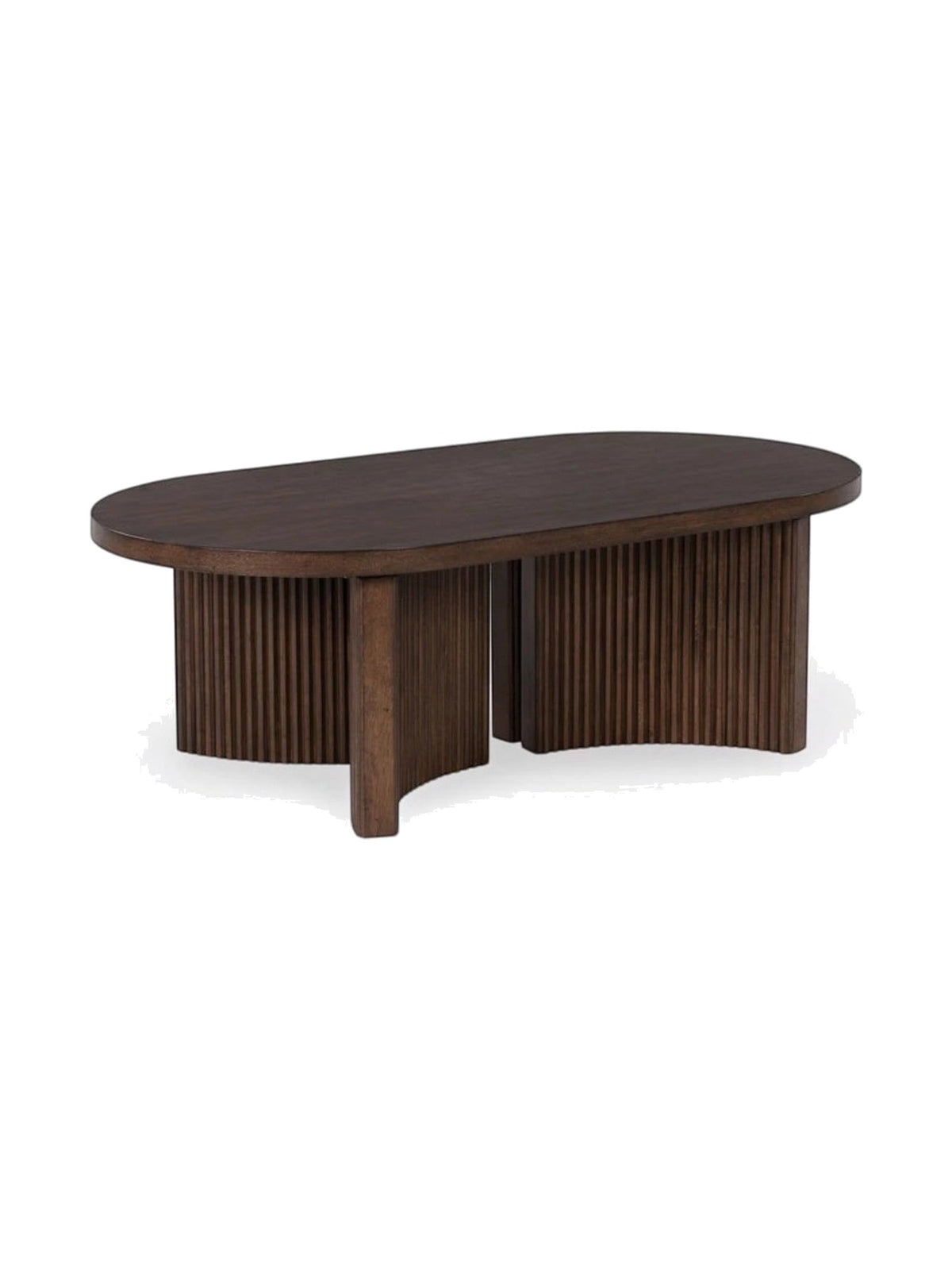Table de salon ovale Cecilia par TOCO Meubles en bois brun foncé avec base cannelée élégante