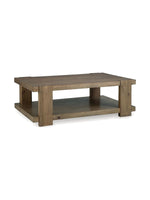 Table de salon rectangulaire Flano en bois brun clair avec étagère inférieure, style rustique par TOCO Meubles