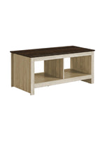 Table de salon Irma TOCO Meubles bicolore avec plateau brun foncé et structure effet bois clair à deux compartiments
