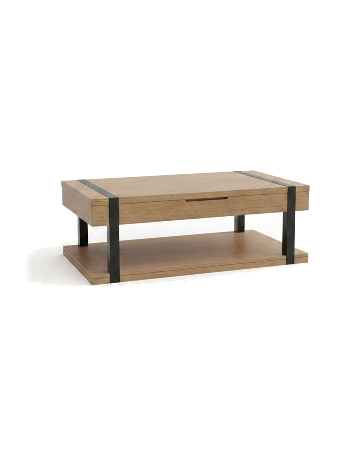 Table de salon Jorani TOCO Meubles en bois naturel avec structure en métal noir et tiroir de rangement