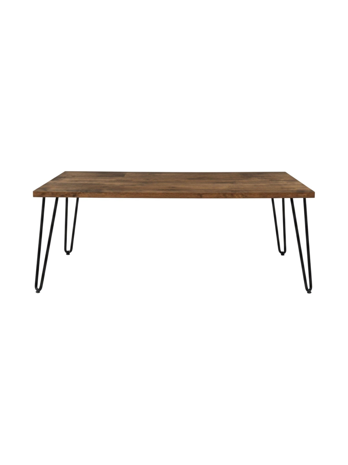 Table de salon rectangulaire TOCO Meubles Kellson avec plateau effet bois et pieds en épingle en métal noir