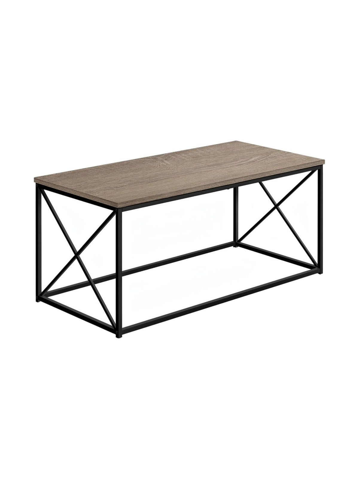 Table de salon Linda TOCO Meubles avec plateau effet bois gris et structure rectangulaire en métal noir