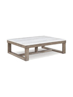 Table de salon rectangulaire TOCO Meubles avec plateau en marbre ivoire et base en bois brun