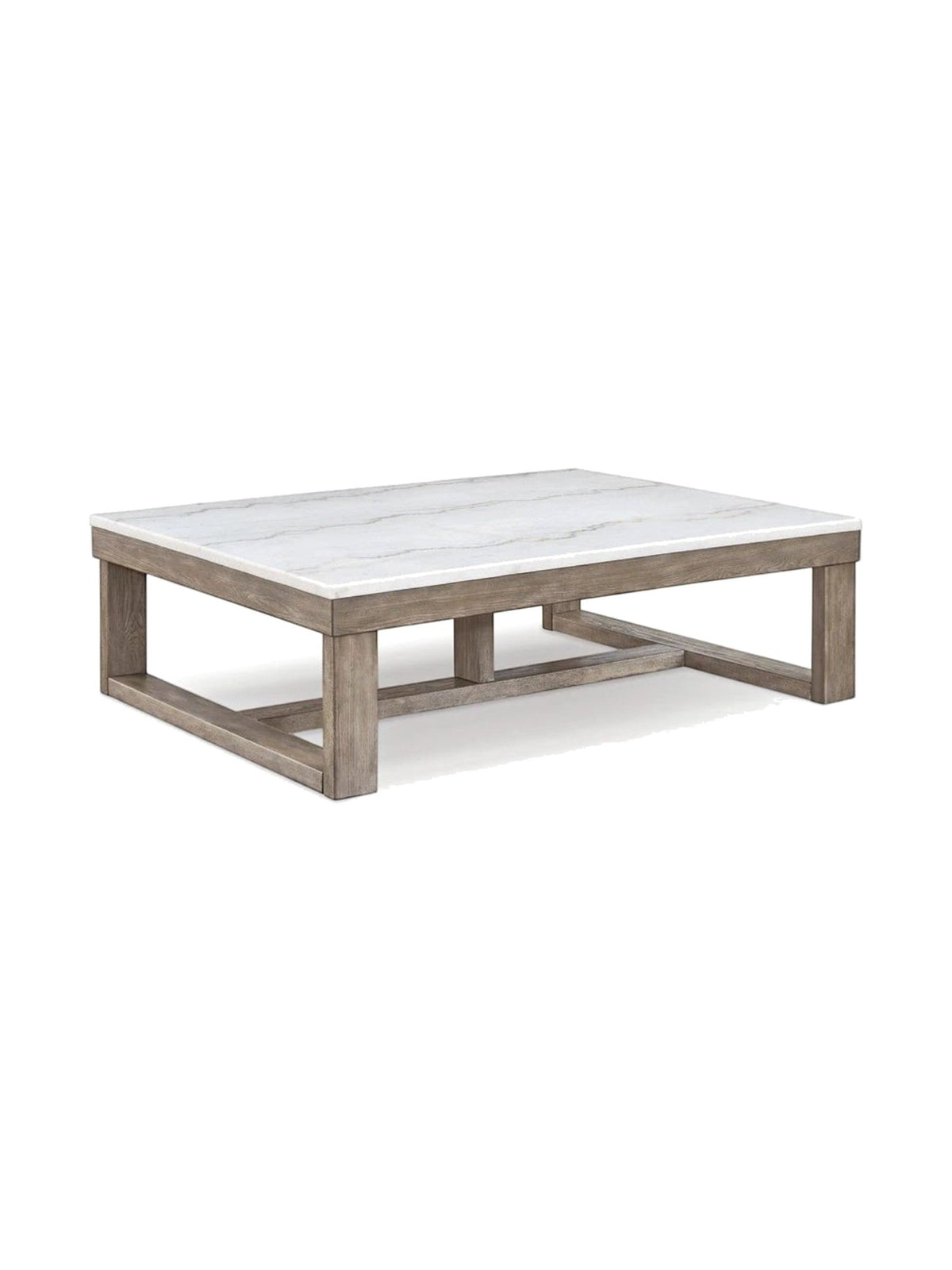 Table de salon rectangulaire TOCO Meubles avec plateau en marbre ivoire et base en bois brun