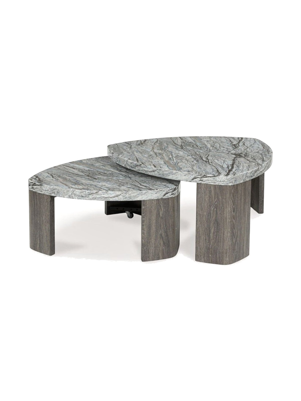 Table de salon gigogne Somo par TOCO Meubles avec plateaux en pierre grise et pieds en bois brun
