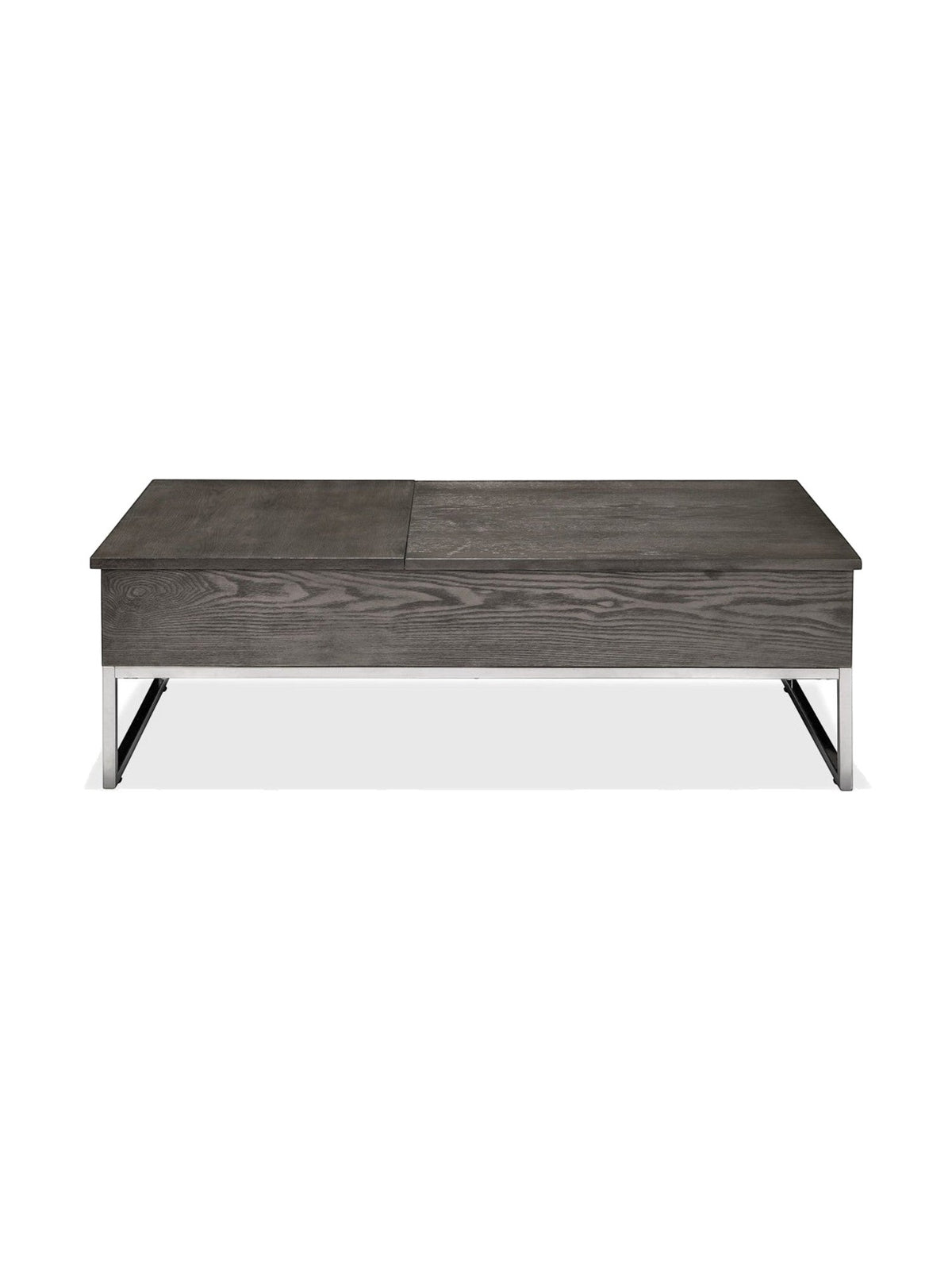 Table basse TOCO Meubles Sutton en bois gris avec deux plateaux relevables et base en métal chromé