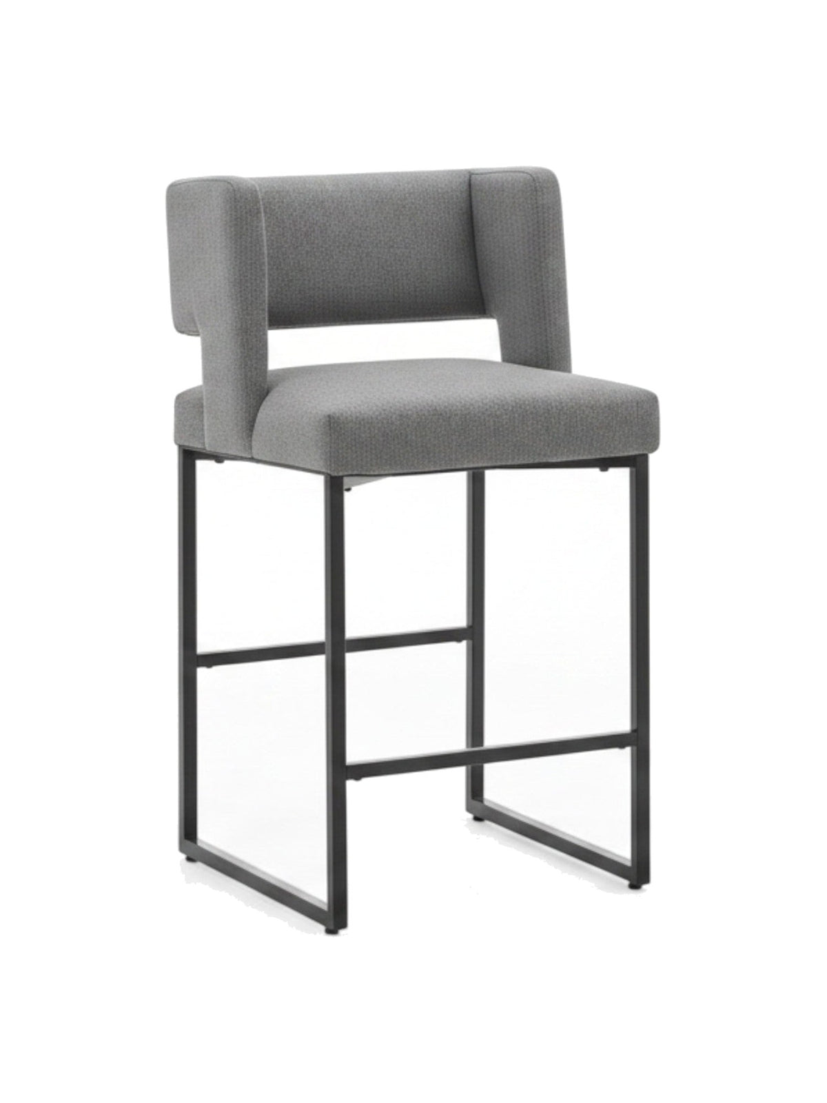 Tabouret de bar Myko par TOCO Meubles avec assise en tissu gris et structure en métal noir