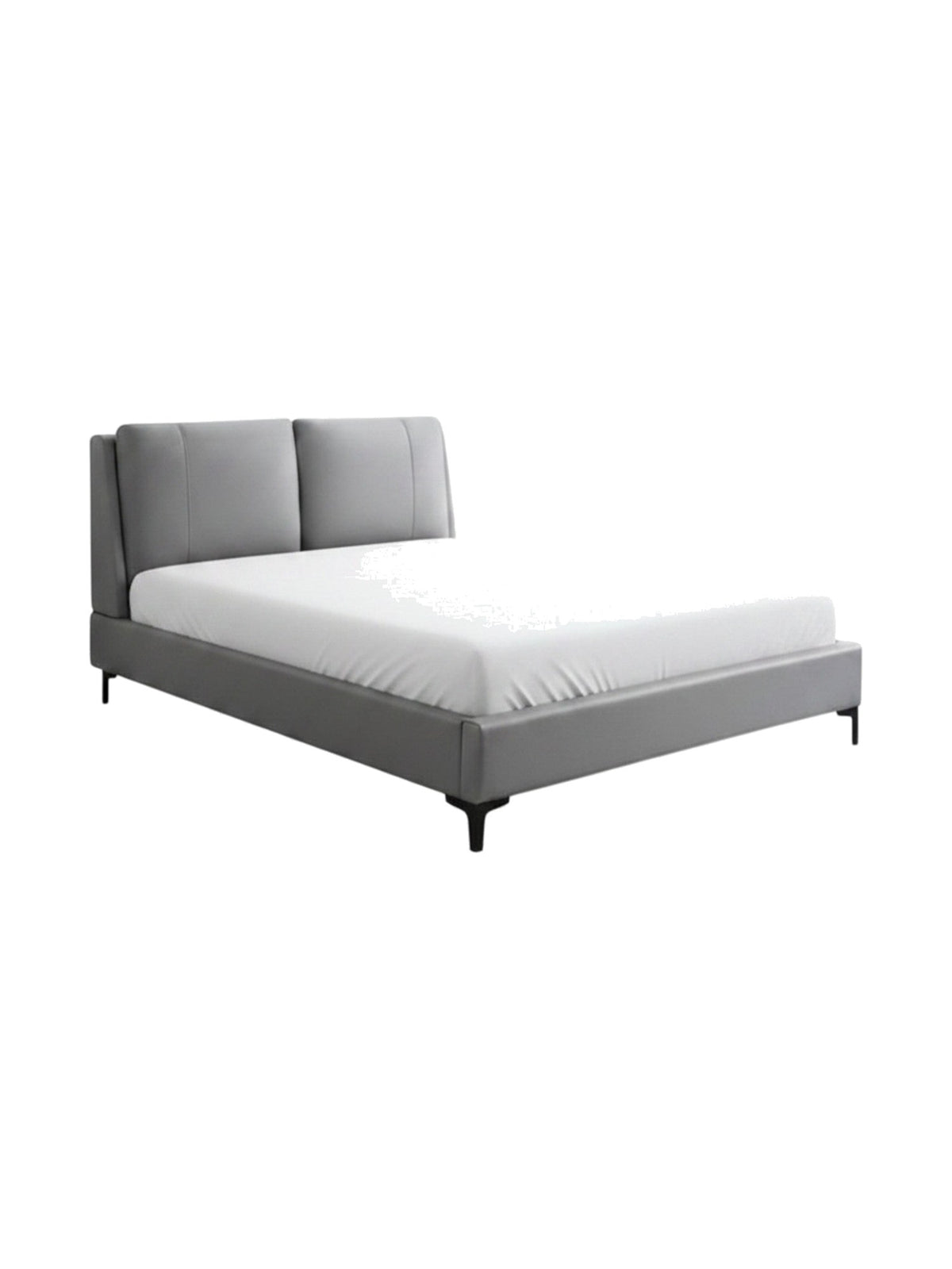 Très grand lit Camille TOCO Meubles en similicuir gris avec tête de lit rembourrée et pieds en acier noir