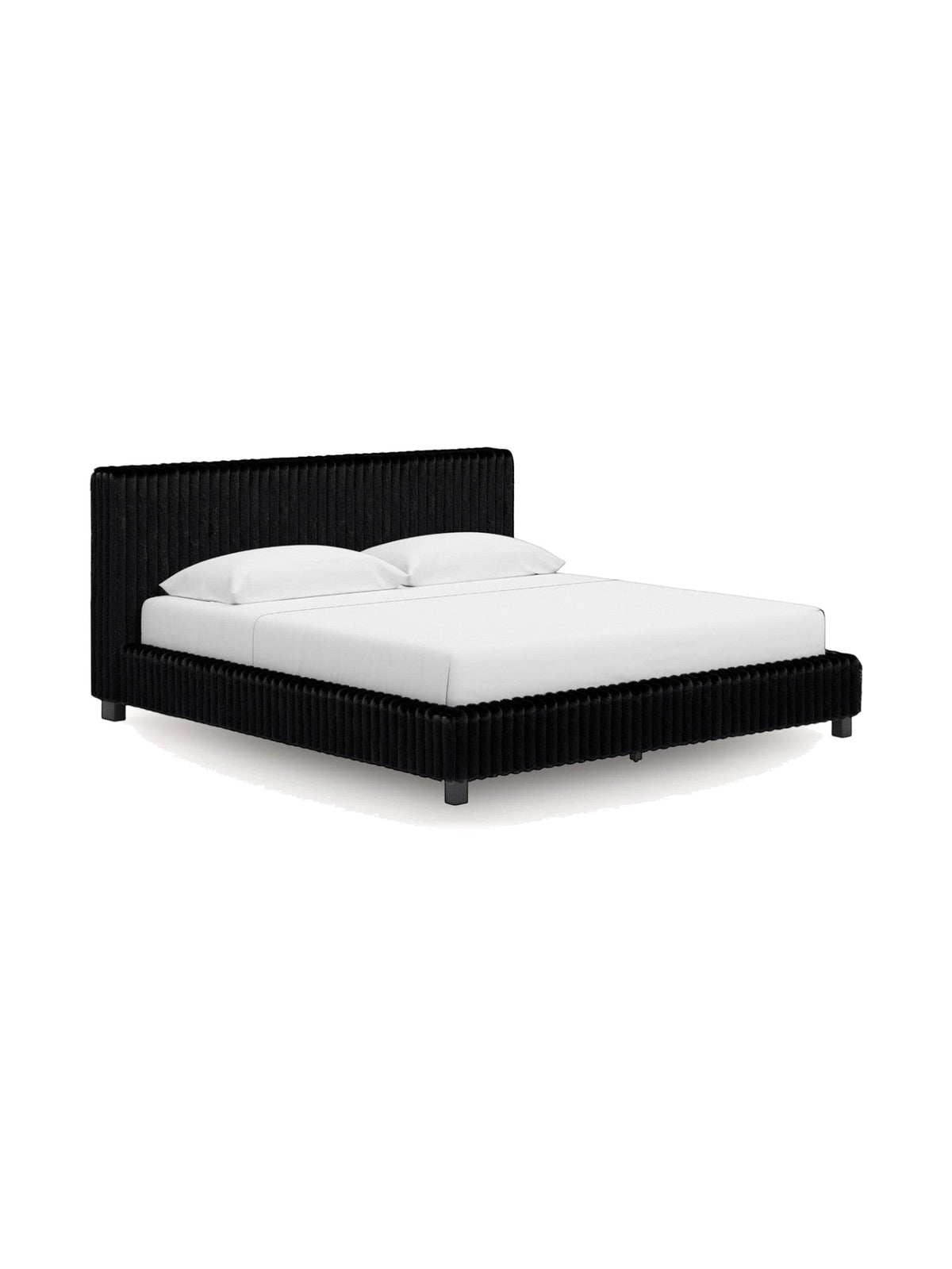 Très grand lit Chloe TOCO Meubles en tissu noir à texture côtelée avec tête de lit enveloppante et design contemporain