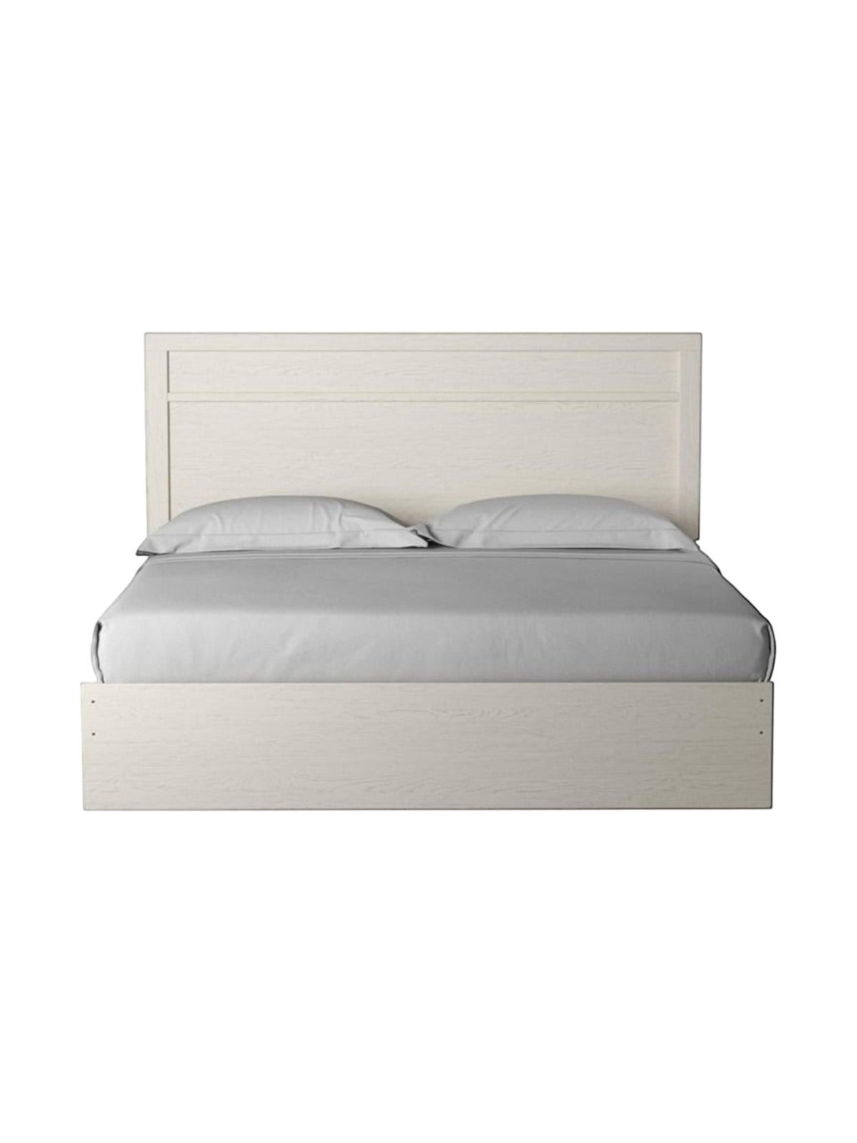 Très grand lit Clara TOCO Meubles blanc avec tête de lit à moulures et grain de bois apparent au design moderne