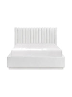 Lit plateforme King TOCO Meubles blanc avec tête de lit capitonnée en canaux verticaux et revêtement texturé