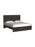 Très grand lit TOCO Meubles Estelle en chêne anthracite avec tête de lit à moulure moderne et épurée