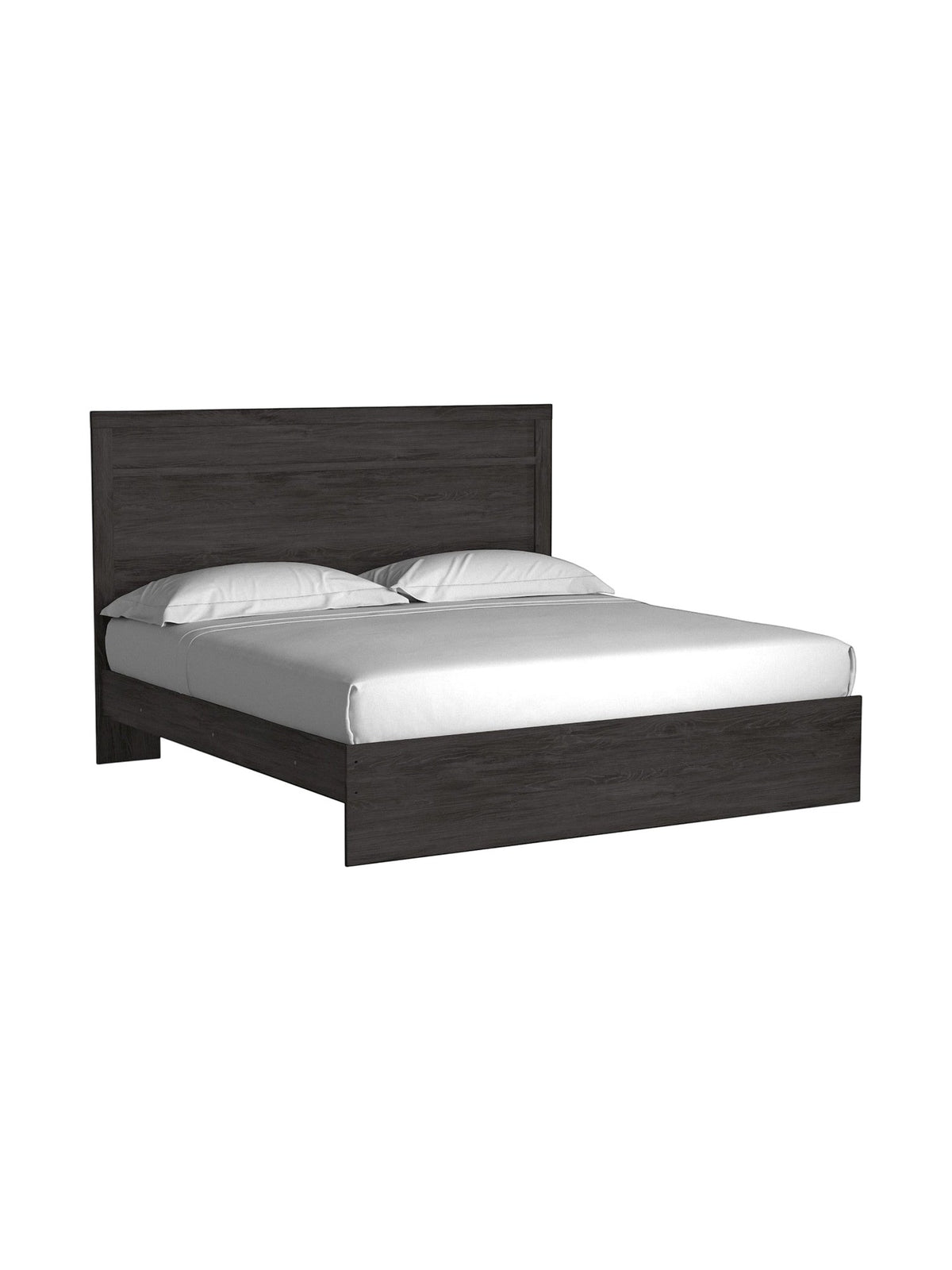 Très grand lit TOCO Meubles Estelle en chêne anthracite avec tête de lit à moulure moderne et épurée