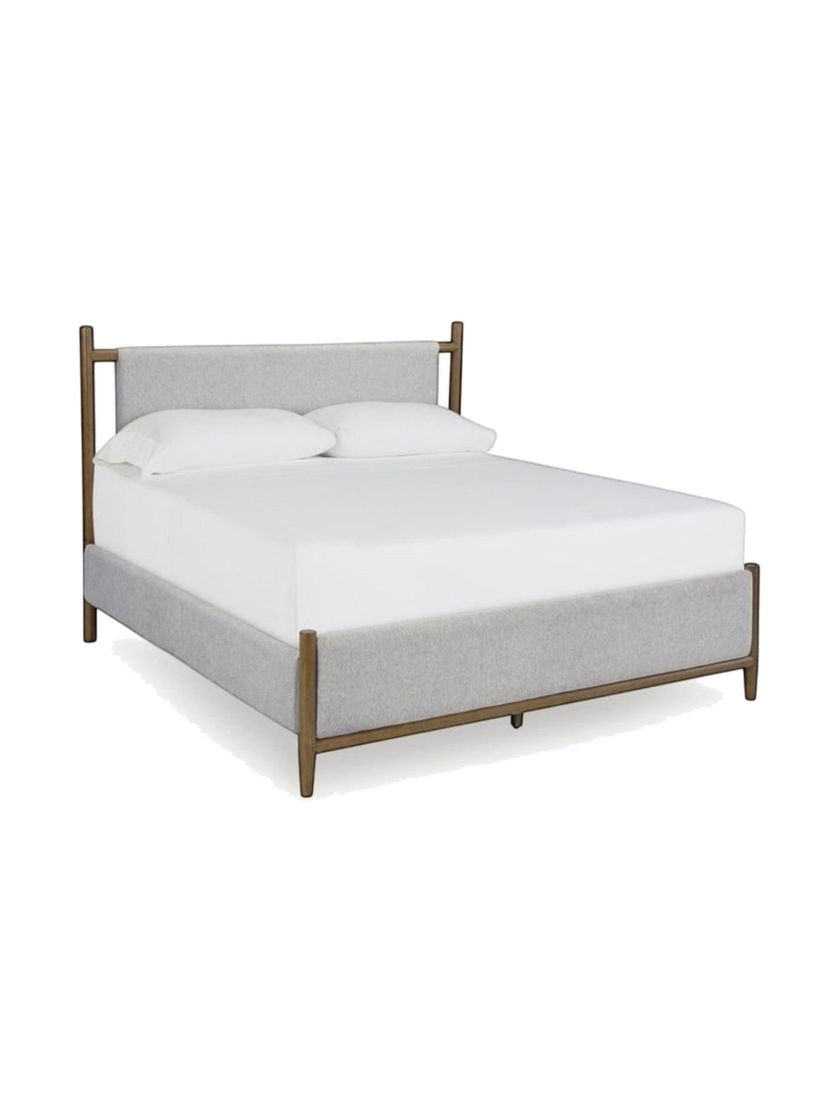 Très grand lit Flora TOCO Meubles avec tête de lit rembourrée grise et structure en bois massif style contemporain