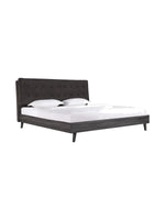 Lit queen TOCO Meubles Gianni avec tête de lit en velours gris capitonné et cadre plateforme en bois gris