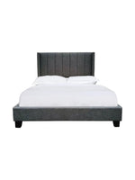 Lit très grand format TOCO Meubles avec tête de lit capitonnée en tissu gris foncé et cadre plateforme moderne