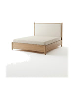 Lit plateforme TOCO Meubles Noria en bois brun avec tête de lit rembourrée beige, design élégant et moderne