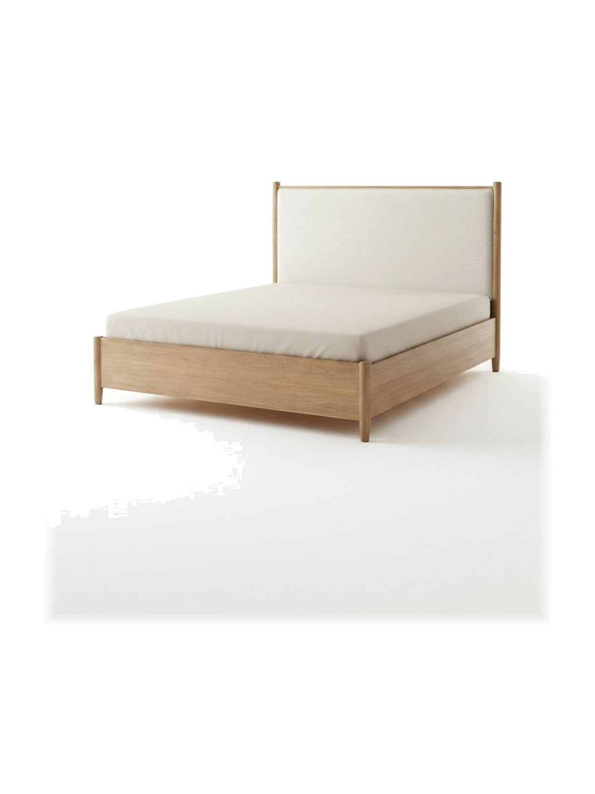 Lit plateforme TOCO Meubles Noria en bois brun avec tête de lit rembourrée beige, design élégant et moderne