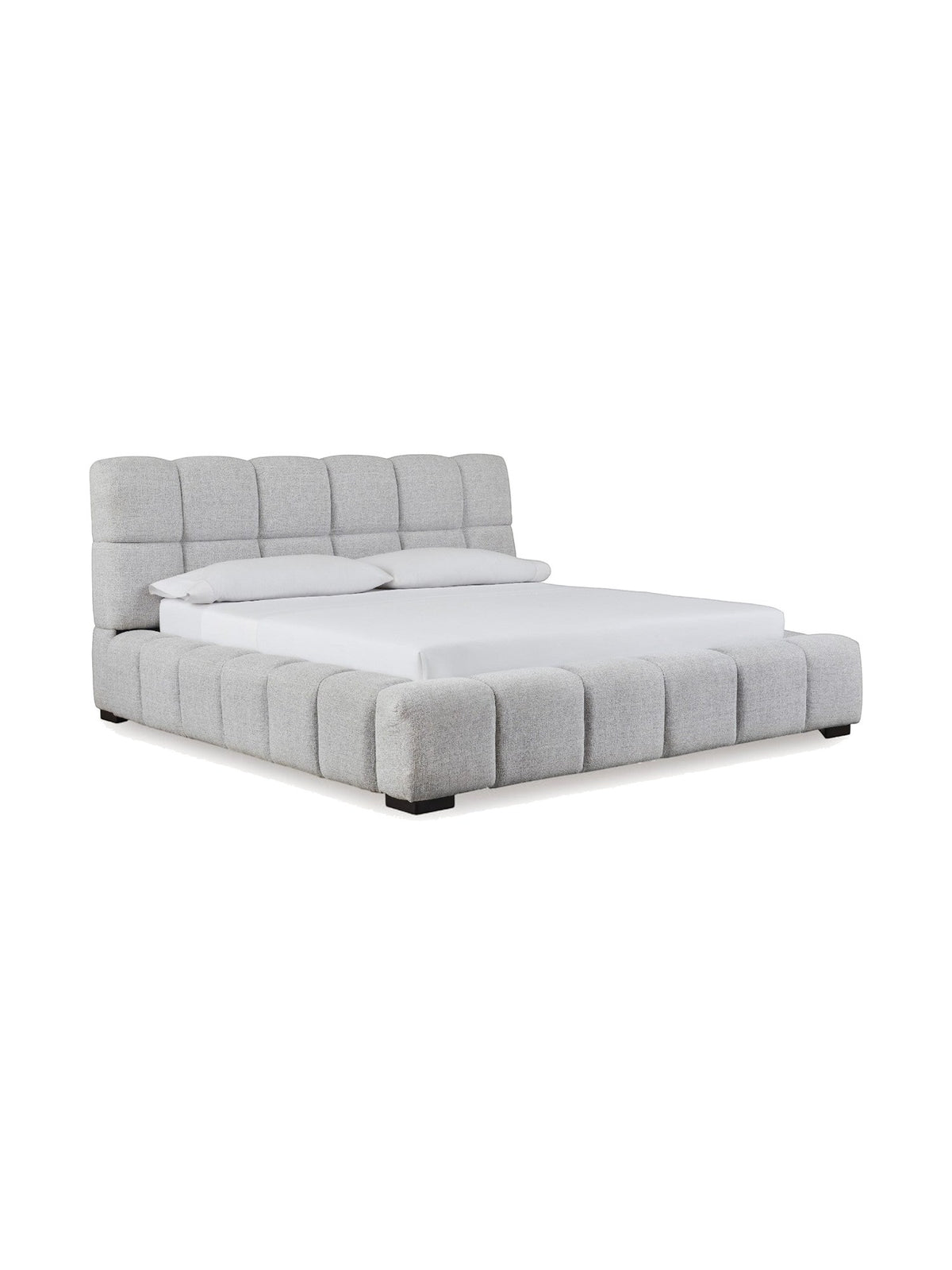 Très grand lit Sofia TOCO Meubles gris clair en tissu texturé avec tête de lit capitonnée moderne et confortable