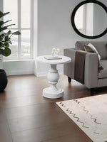 TOCO Meubles Apolo white magnesium side table with pedestal base and round top, suitable for indoor/outdoor use.